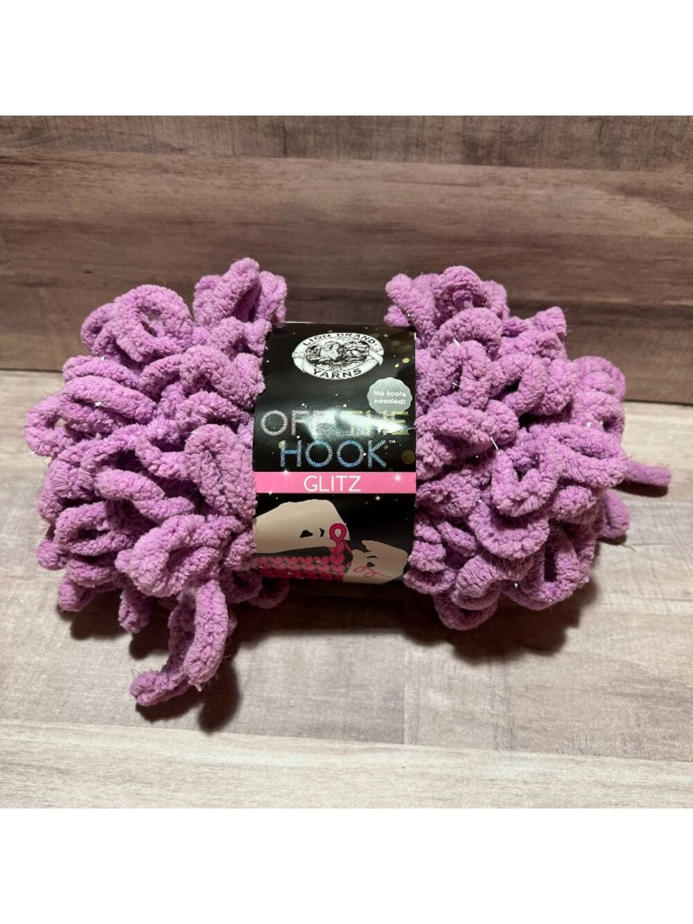 Lion Brand Off the Hook Glitz Loop Yarn Pink No-Needle Chenille Craft Yarn Skein